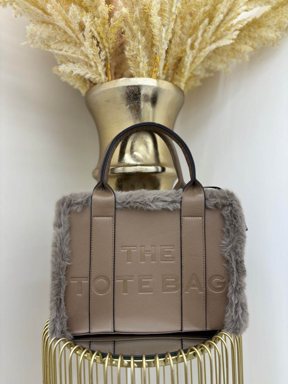 TTB small soft faux fur trim body strap bag