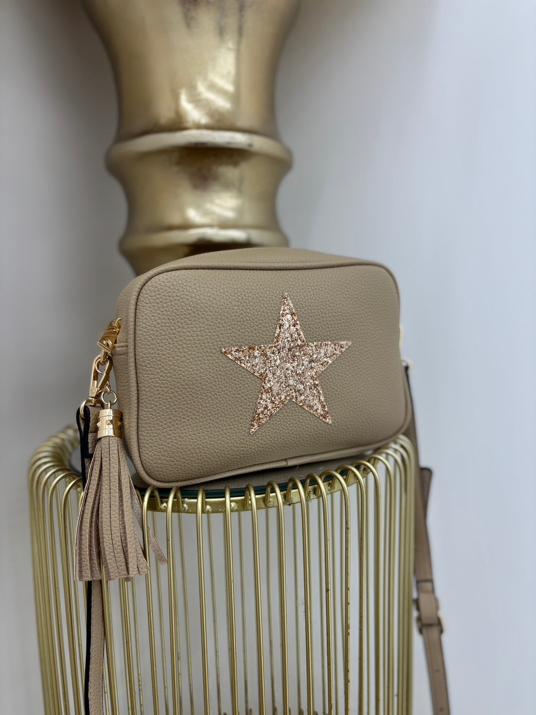 Glitter Star Embellished Clutch Bag with Attachable Shoulder Strap