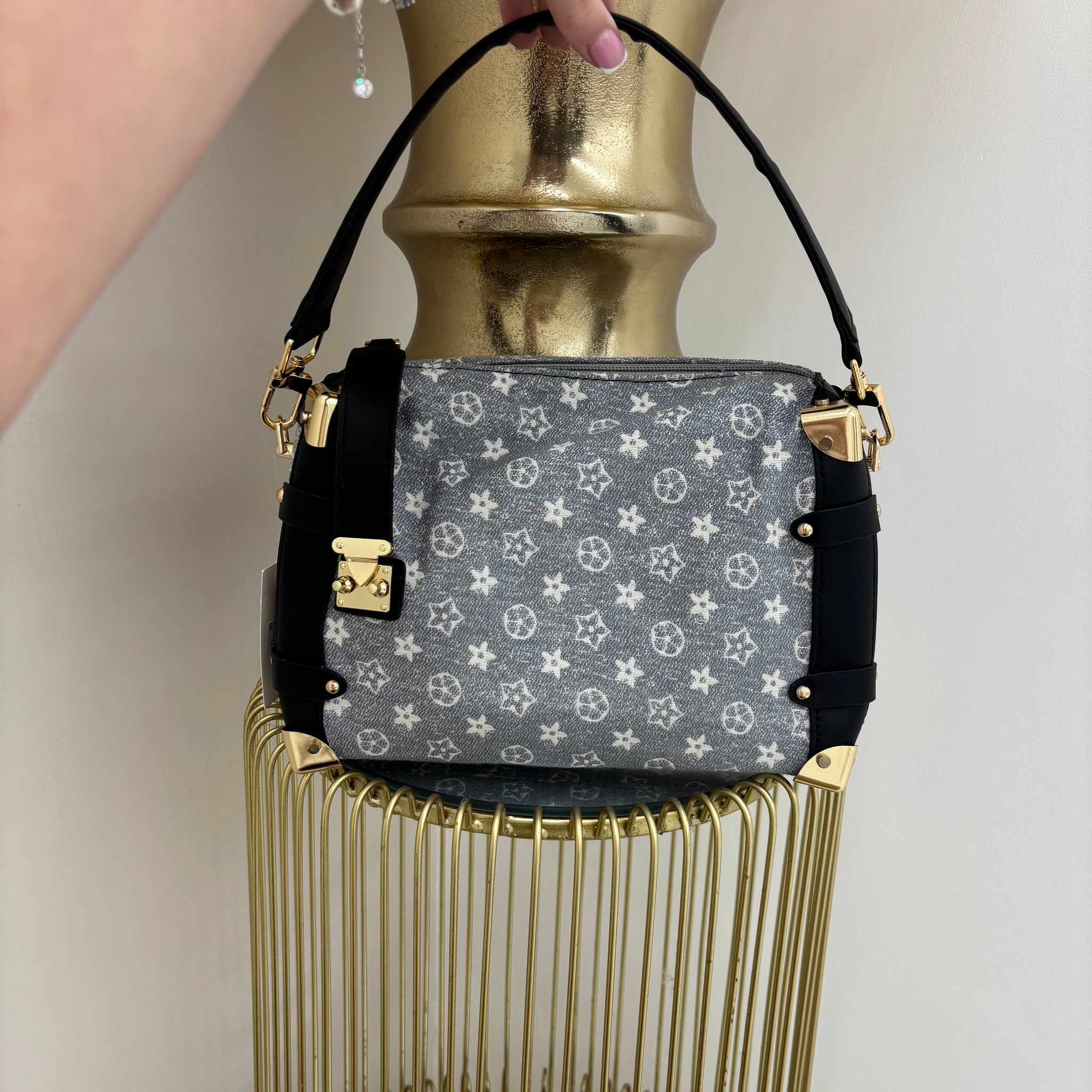 Flower Denim Look Shoulder Bag