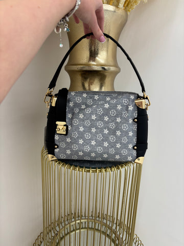 Flower Denim Look Shoulder Bag