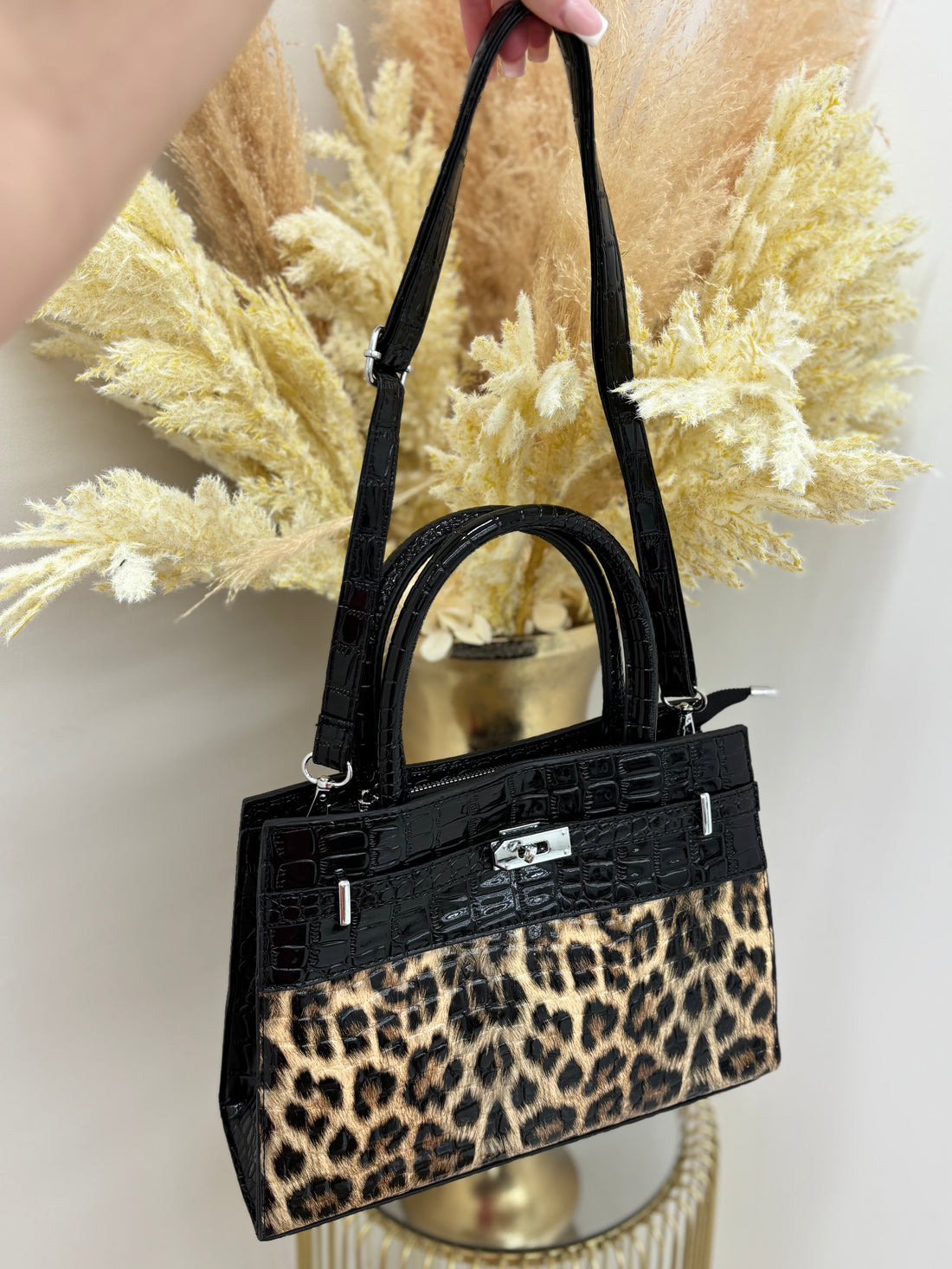H Inspired Leopard Handbag with Silver Detailing