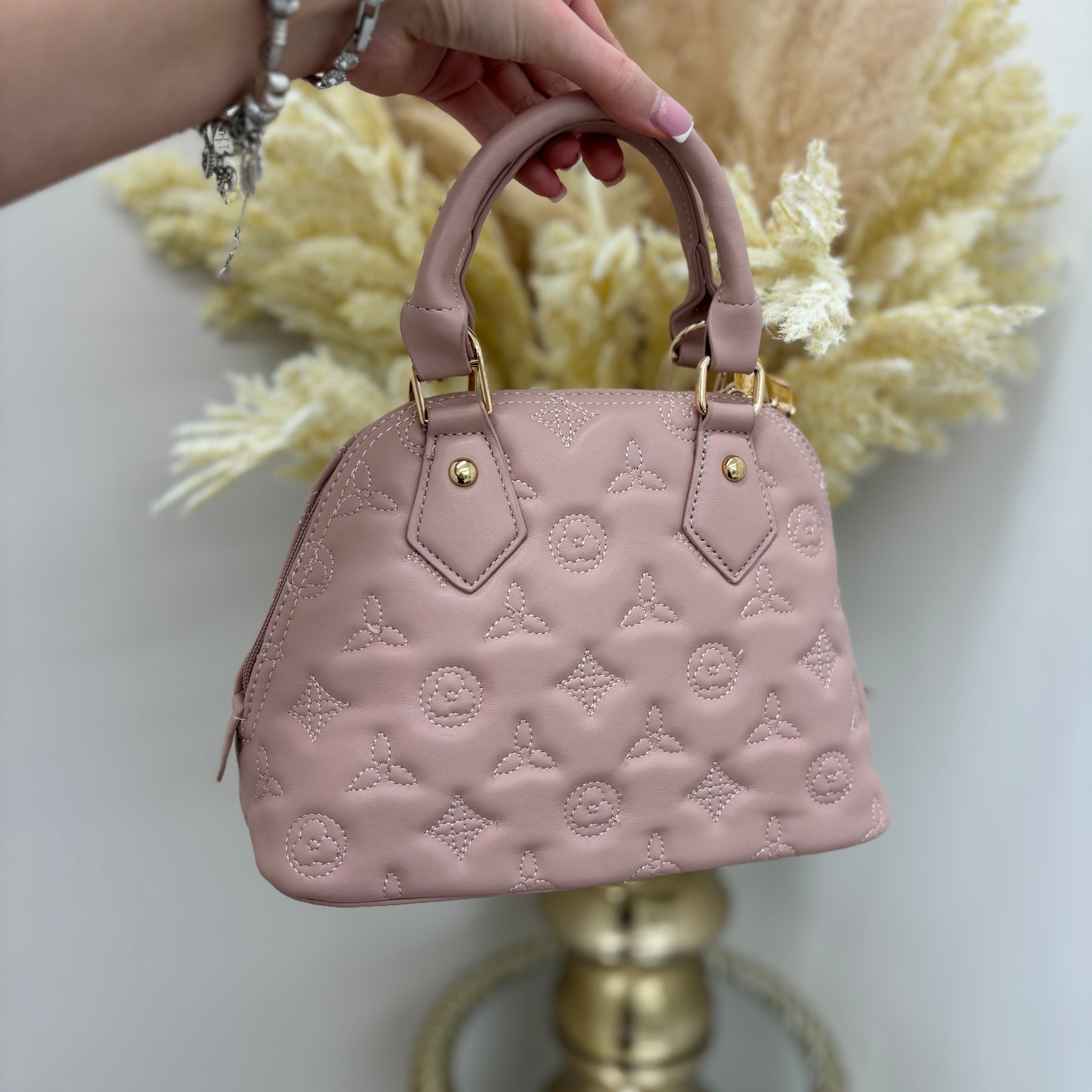 Flower Detailed Clutch Bag with Gold Detailing
