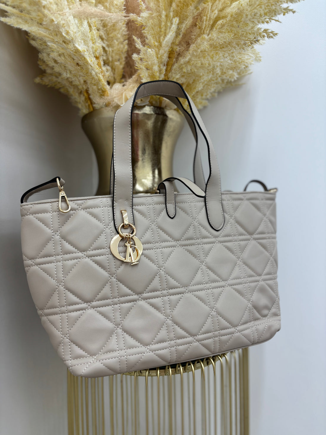 D Inspired Shoulder Tote Bag with Gold Detailing