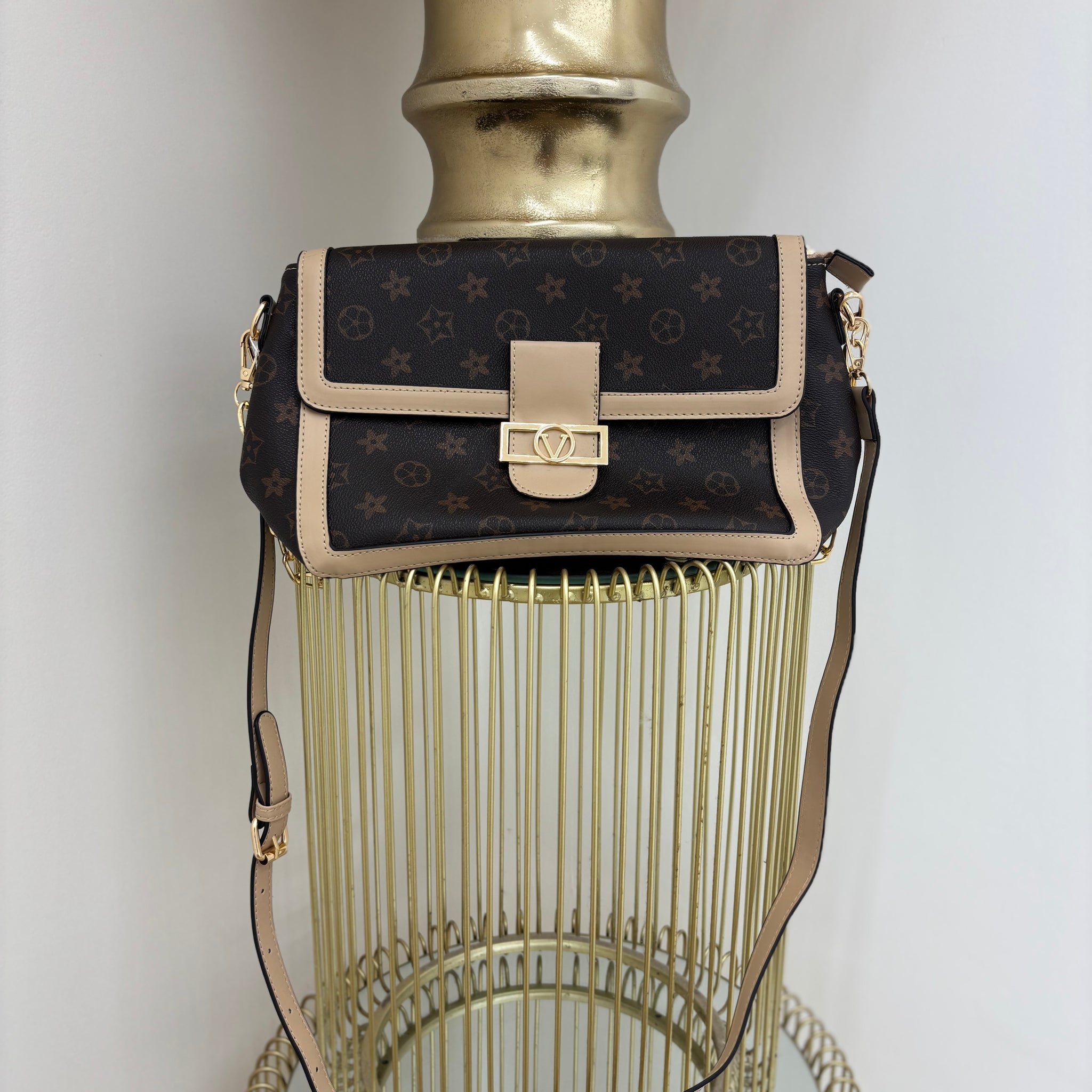 Flower Medium Shoulder Bag With Gold Detailing