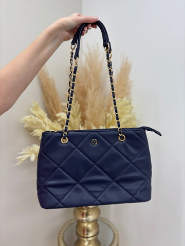 Flower Quilted Detailed Tote Bag with Gold Detailing