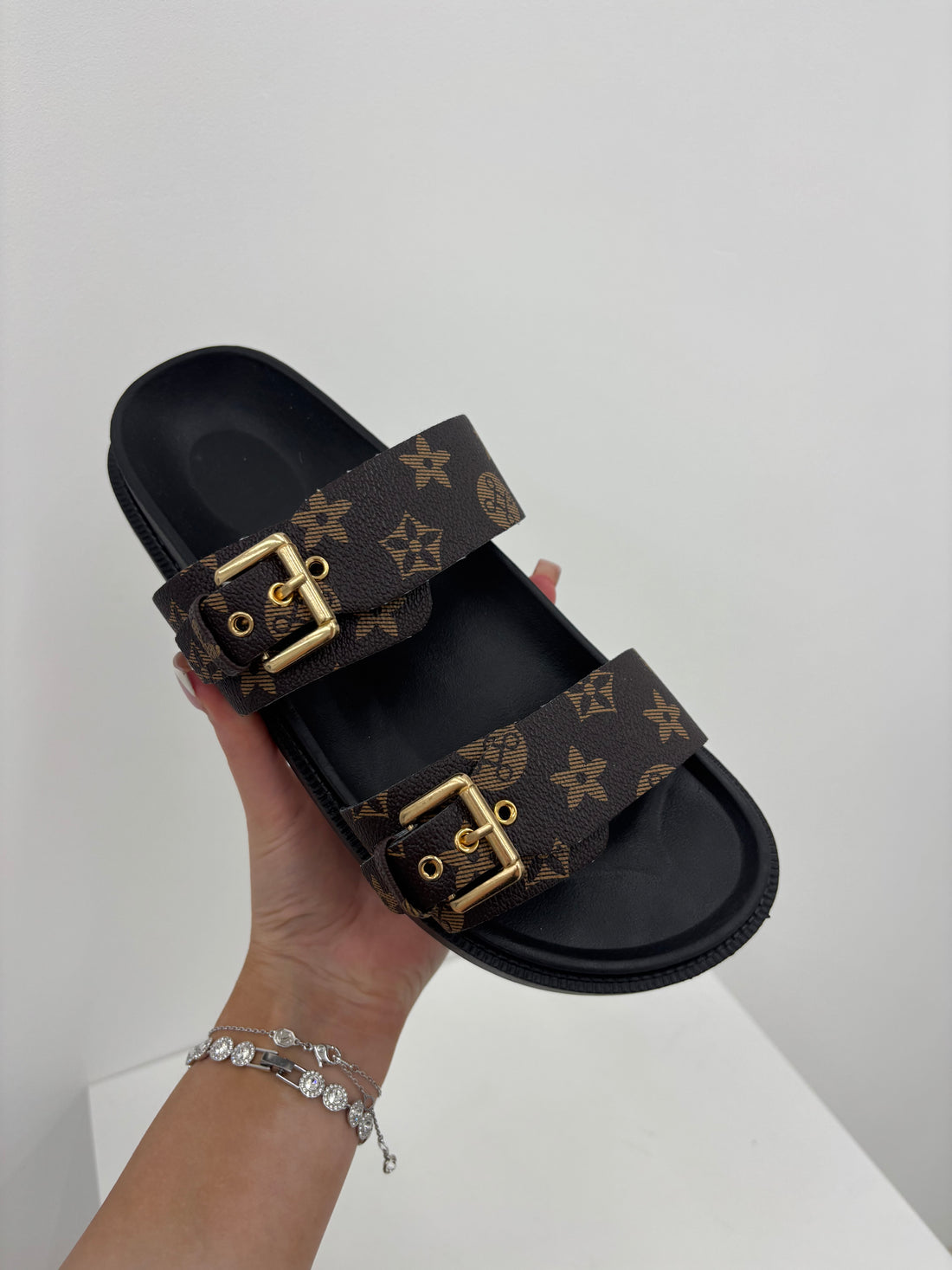 ABBY double buckle flatform sandals - BROWN
