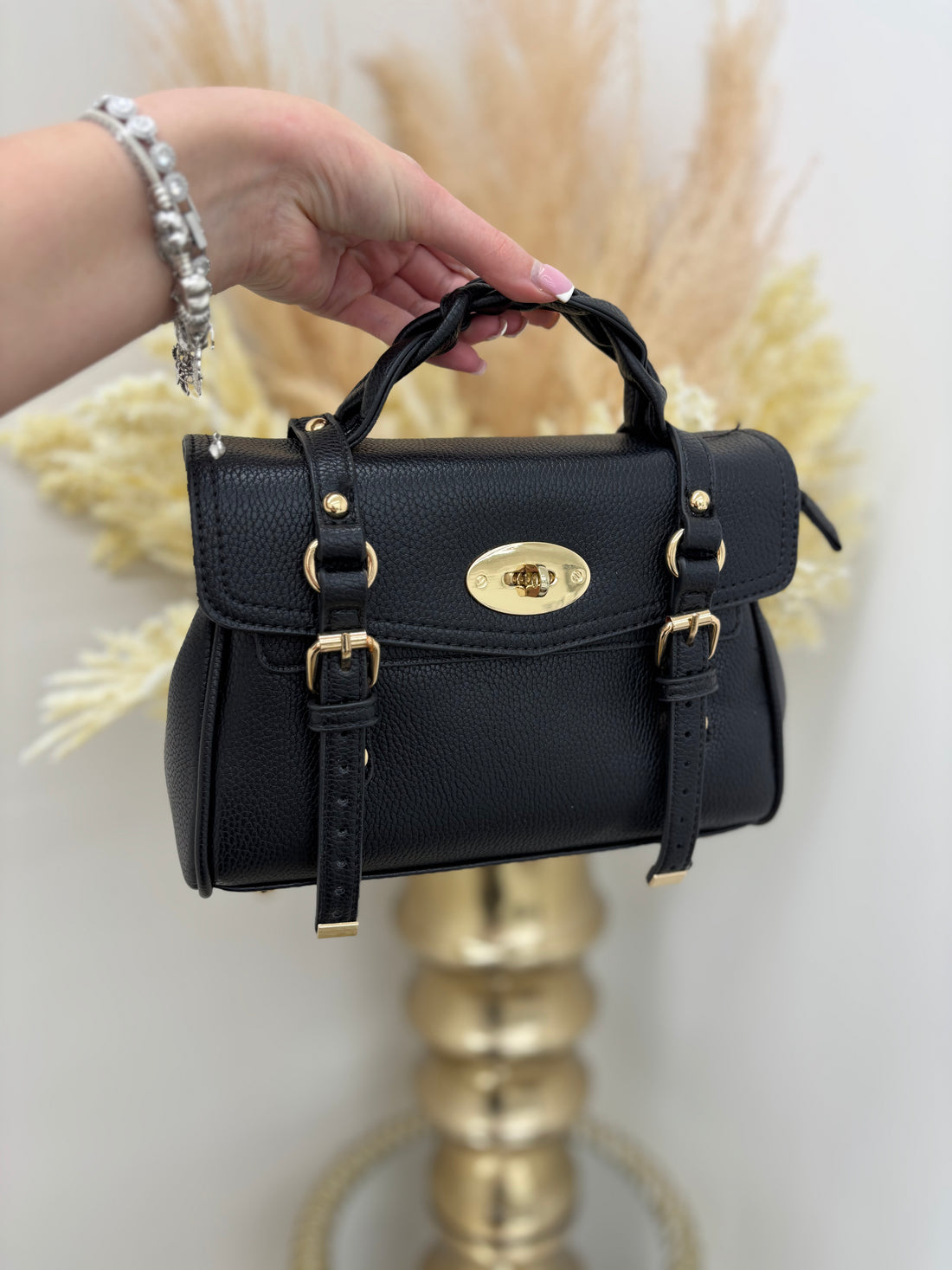 M Inspired Handbag with Gold Detailing