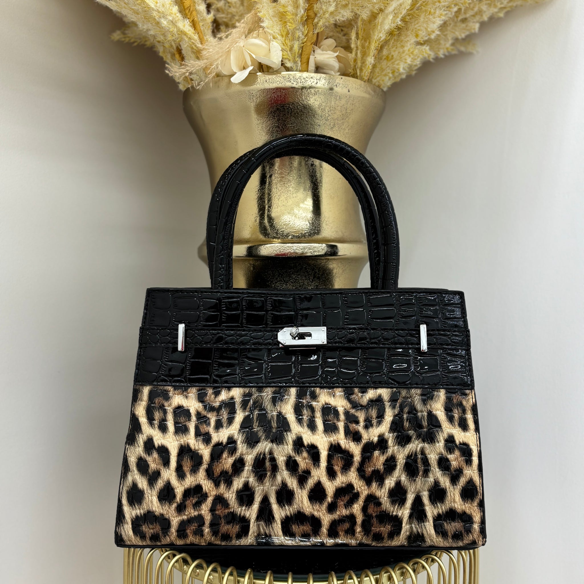 H Inspired Leopard Handbag with Silver Detailing