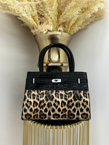 H Inspired Leopard Handbag with Silver Detailing