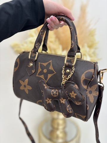 Flower Bag with Dog Charm and Gold Detailing