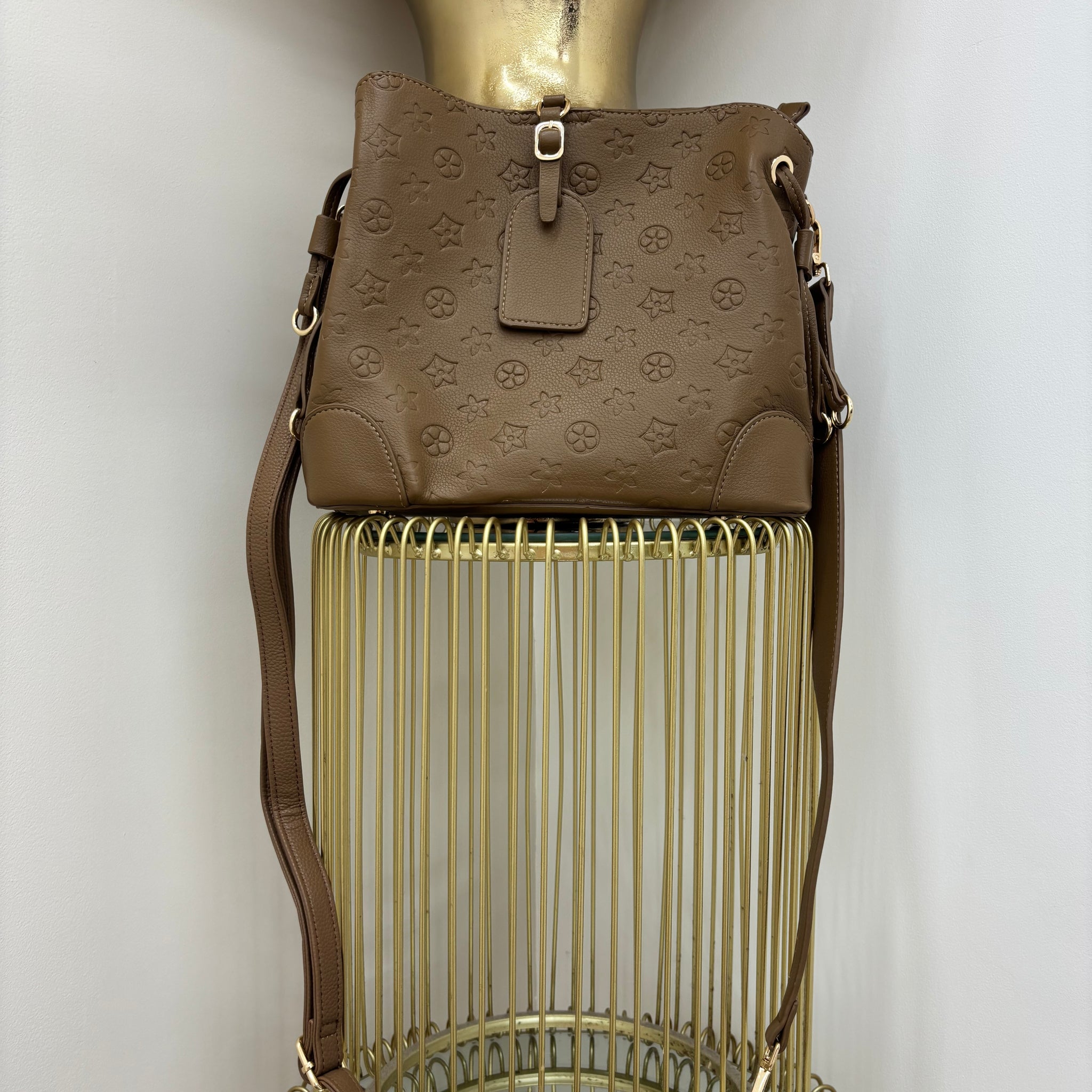Flower Inspired Bucket Bag with Gold Detailing