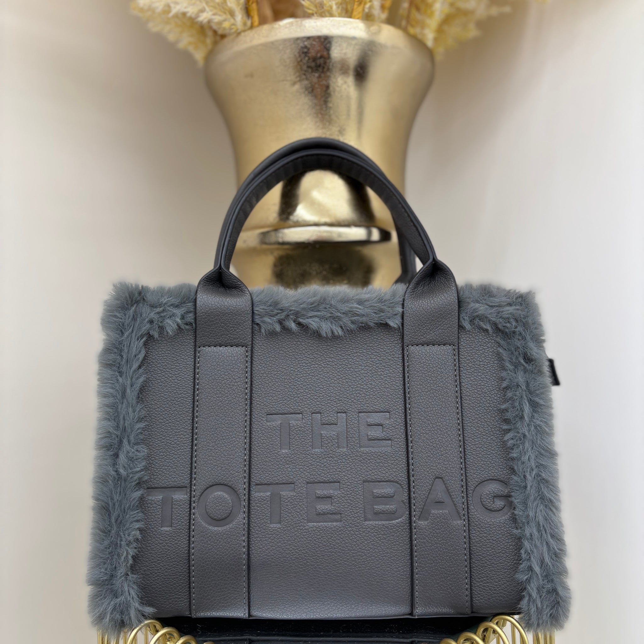 TTB small soft faux fur trim body strap bag