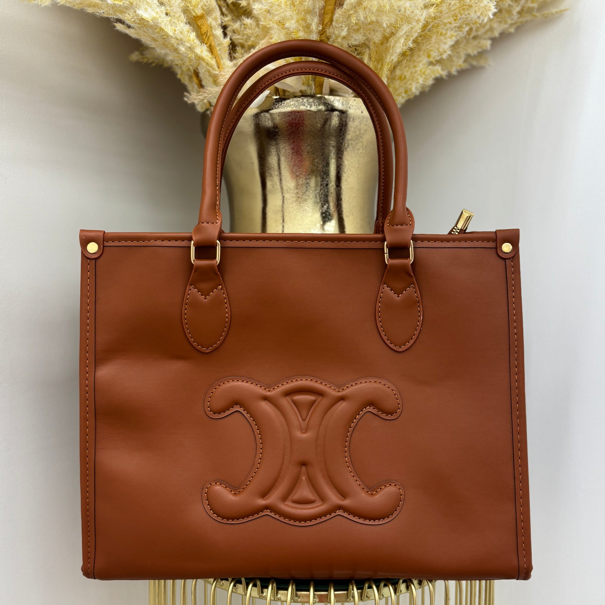 L Inspired Leather Look Large Tote Bag