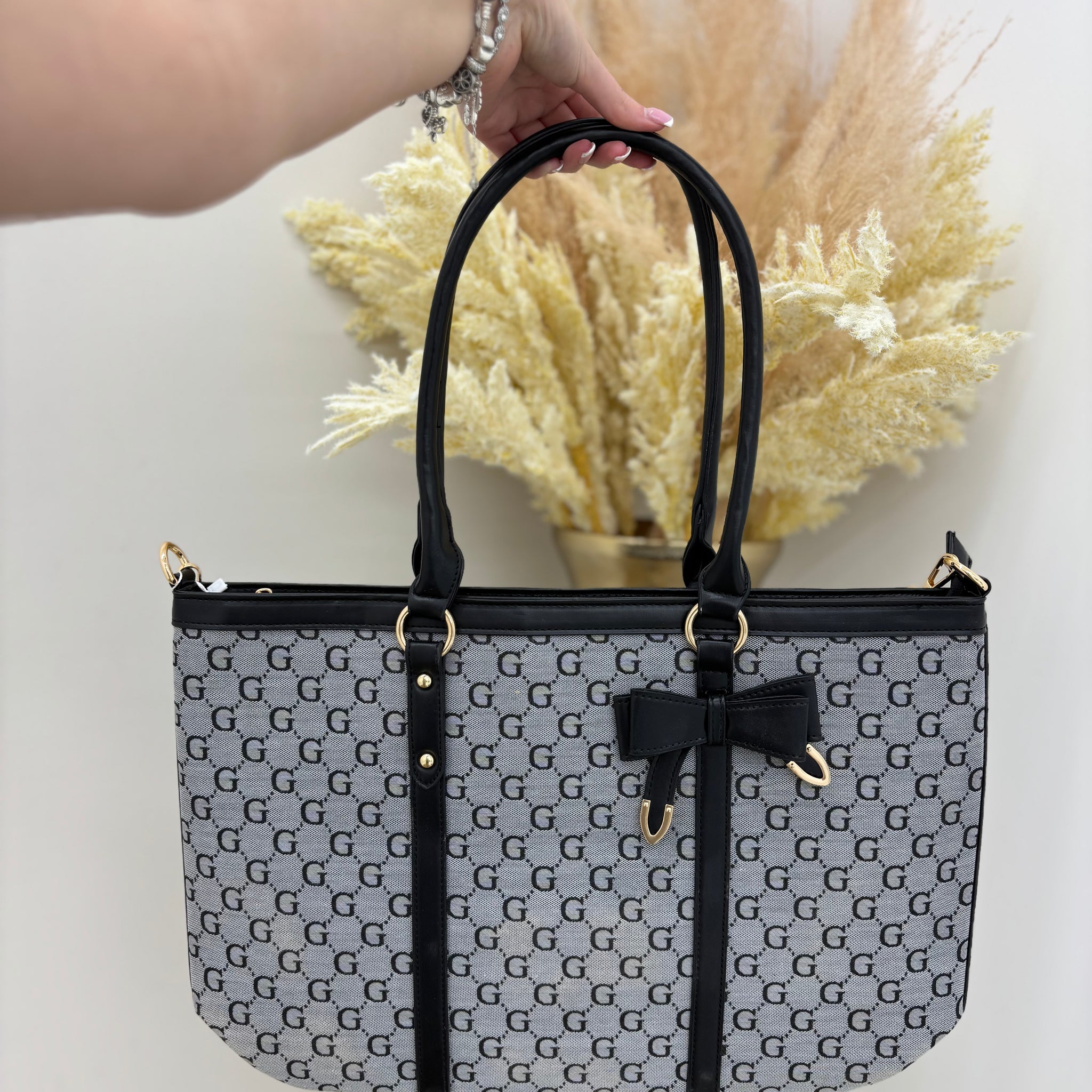 G Tote Bag with Bow and Gold Detailing