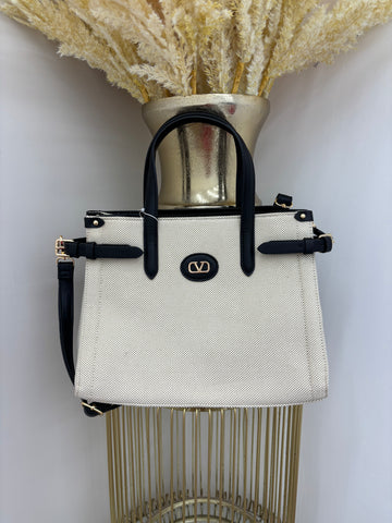 V Woven gold detail handbag