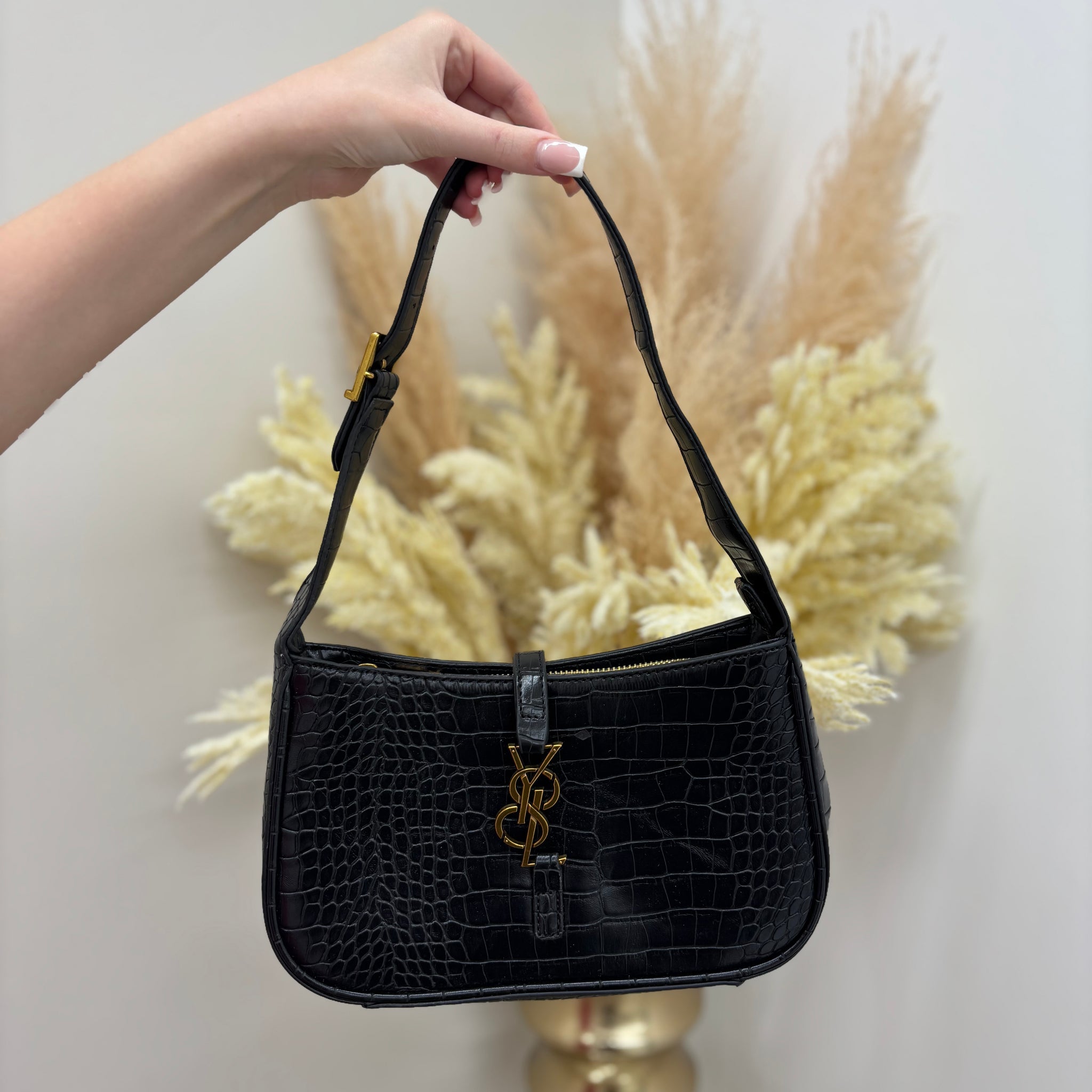 Y Inspired Moc Croc Gold Detailed Shoulder Bag