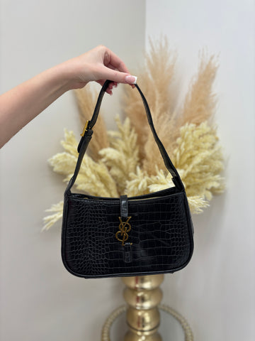 Y Inspired Moc Croc Gold Detailed Shoulder Bag