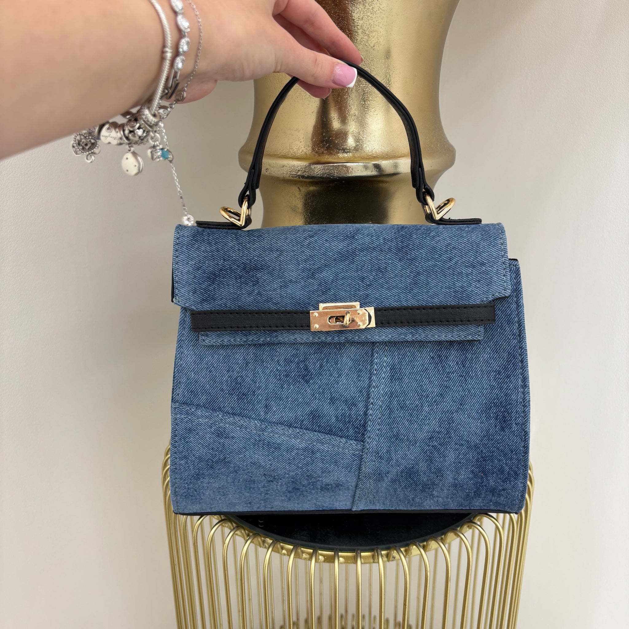 Medium Denim Look Clutch Bag