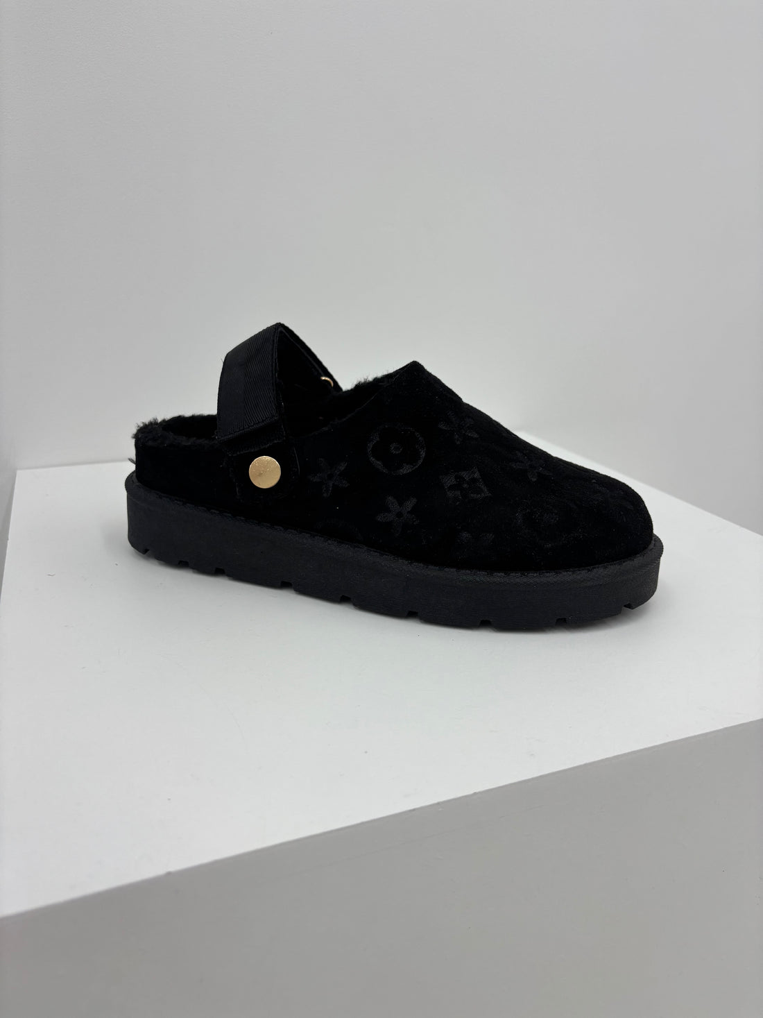 ALANA fur lined slide on slippers - BLACK