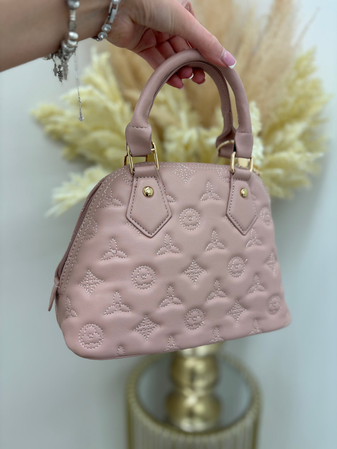 Flower Detailed Clutch Bag with Gold Detailing