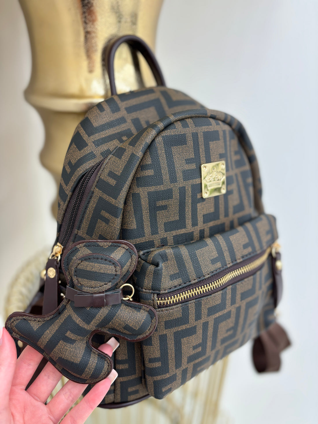 F Inspired Backpack with Attachable Charm