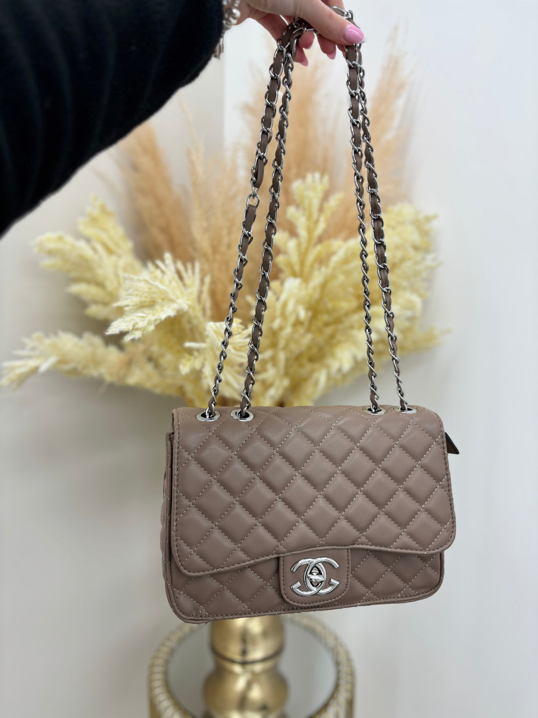 CC Quilted Shoulder Bag with Silver Hardware