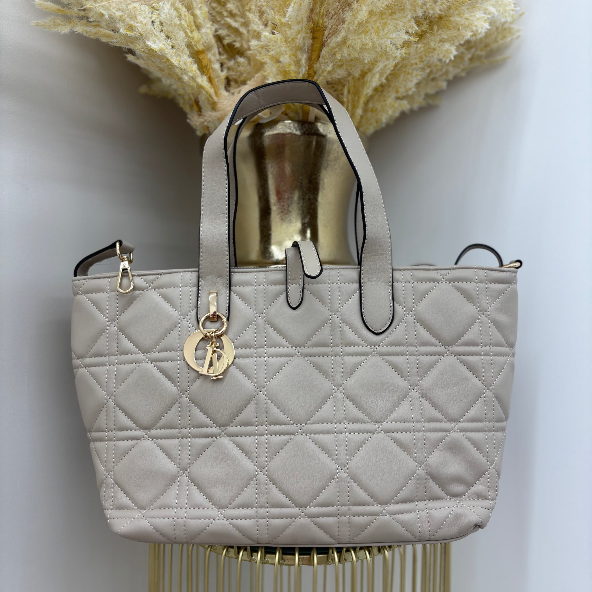 D Inspired Shoulder Tote Bag with Gold Detailing