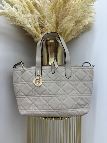 D Inspired Shoulder Tote Bag with Gold Detailing