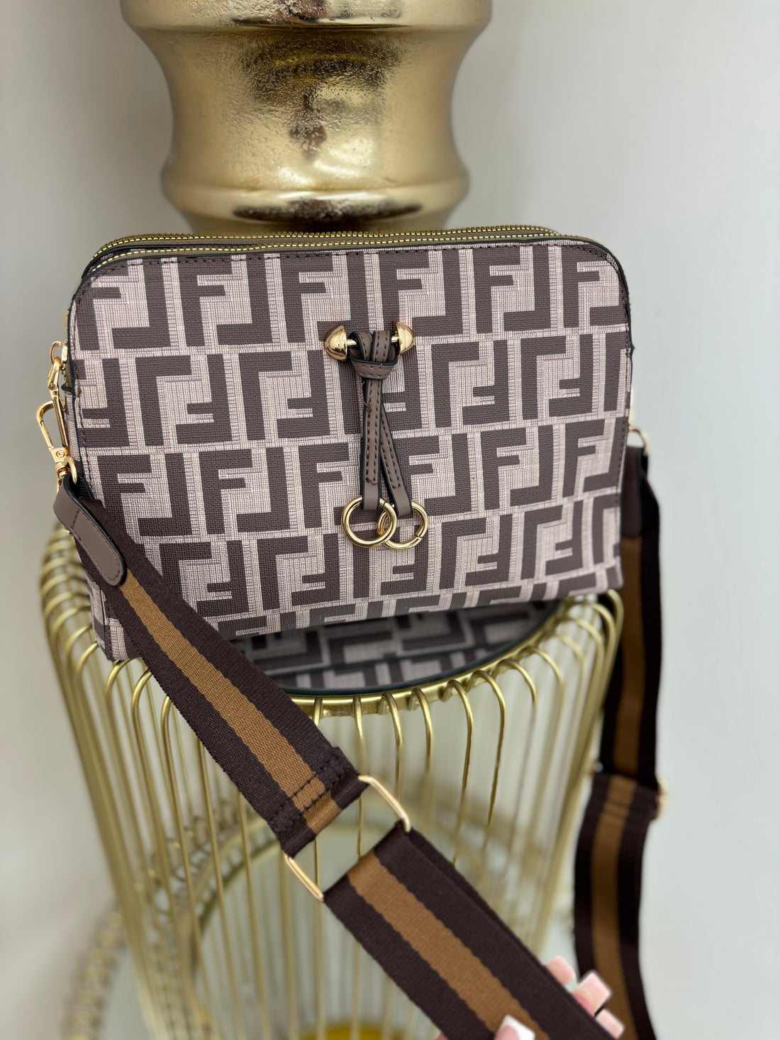 F Inspired Print Double Zip Body Bag