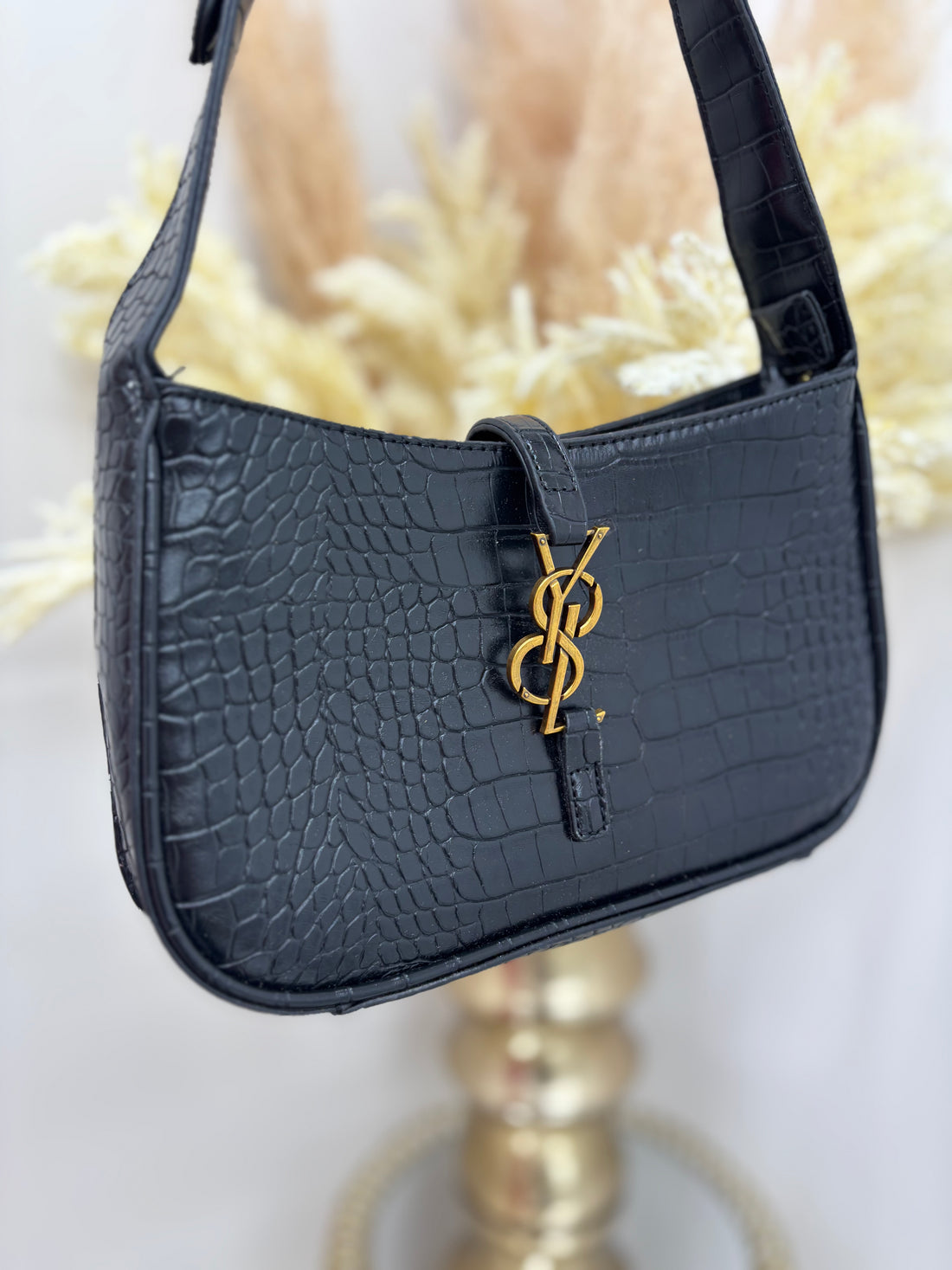 Y Inspired Moc Croc Gold Detailed Shoulder Bag