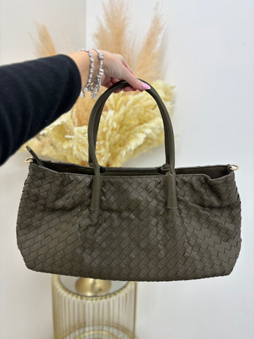 B inspired large woven detailed shoulder bag