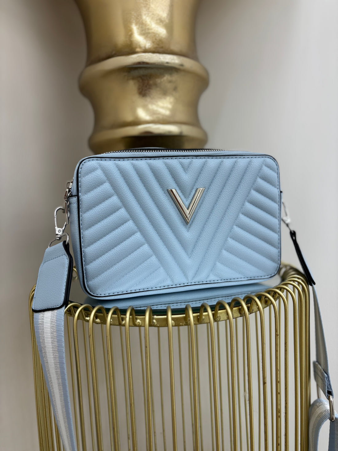 V Mini Shoulder Bag with Silver Detailing