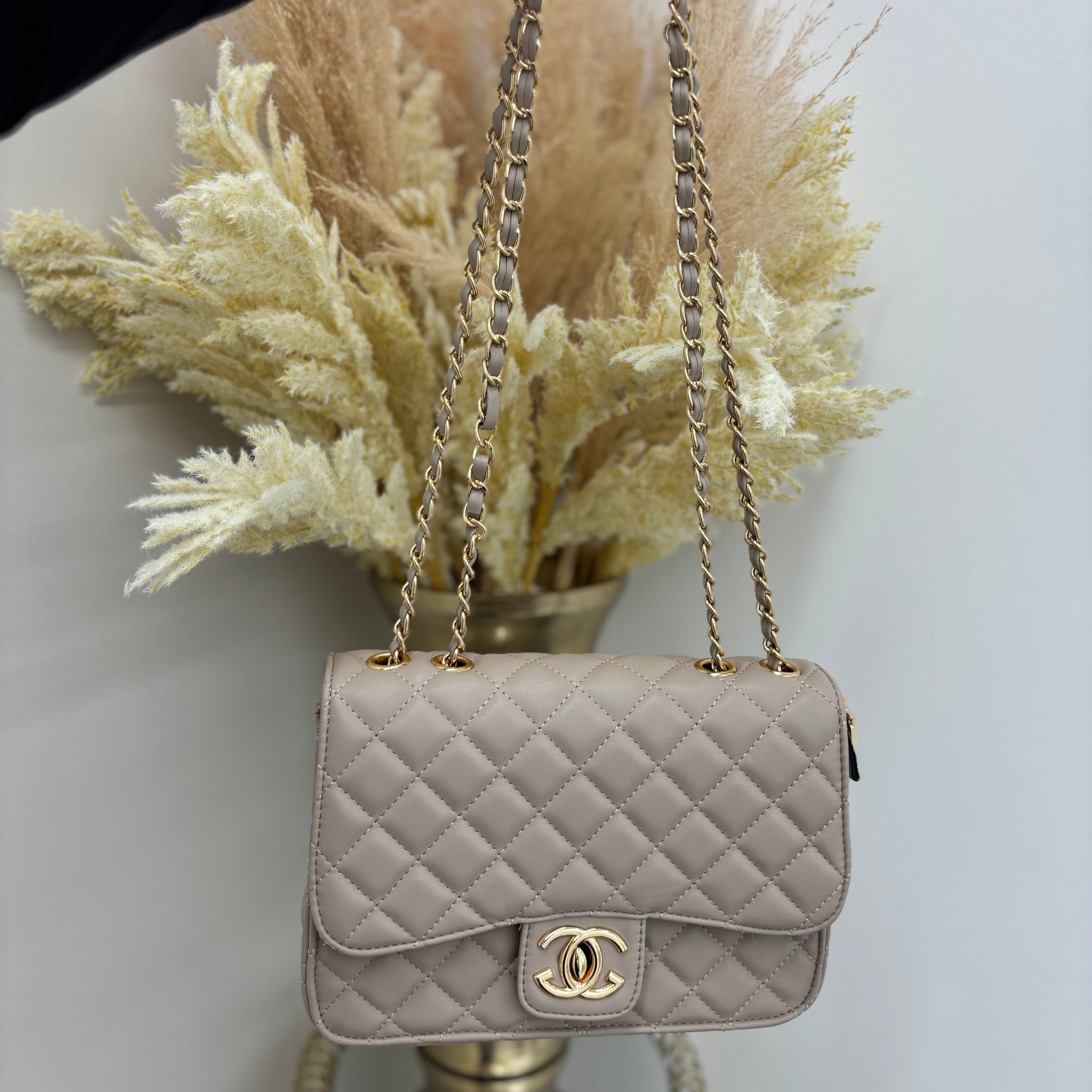 C Medium Classic Shoulder Bag with Gold Detailing