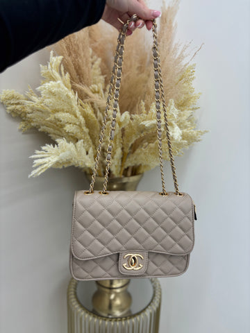 C Medium Classic Shoulder Bag with Gold Detailing