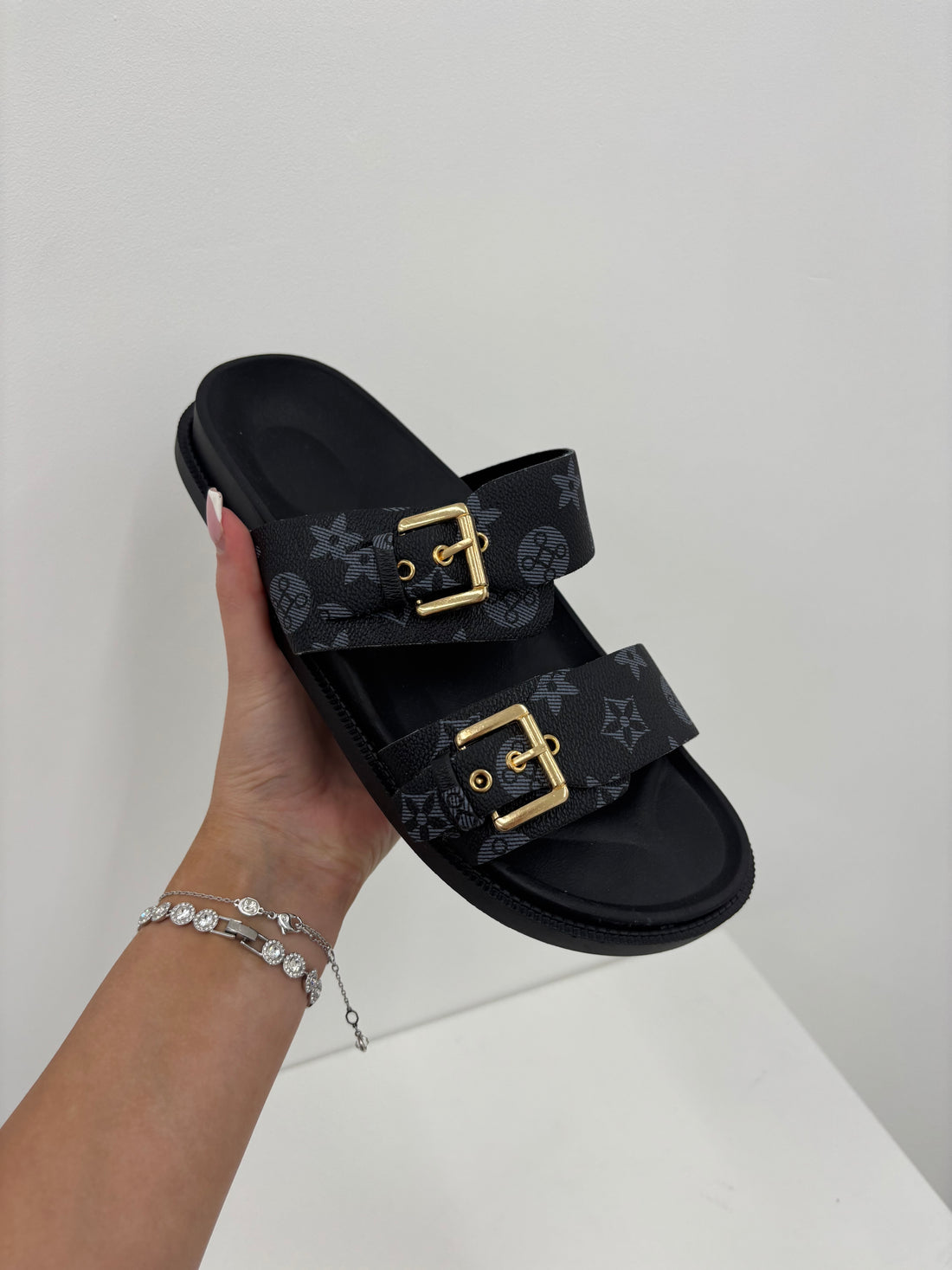 ABBY double buckle flatform sandals - BLACK