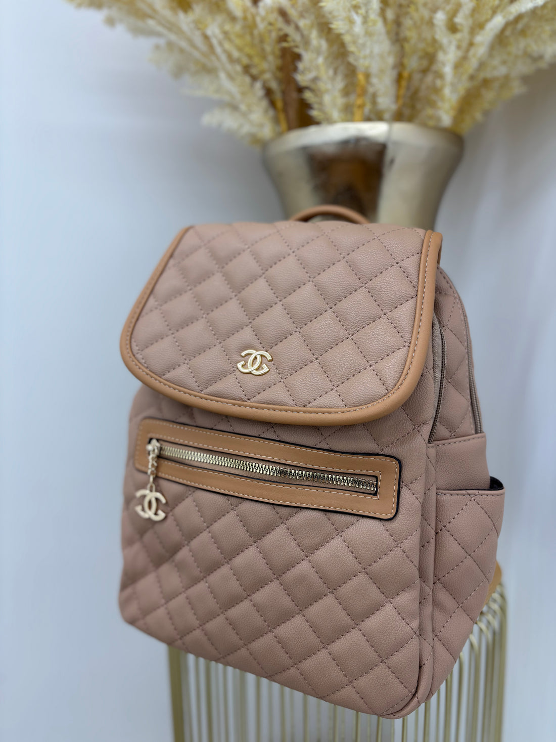 CC Quilted Backpack with Gold Hardware