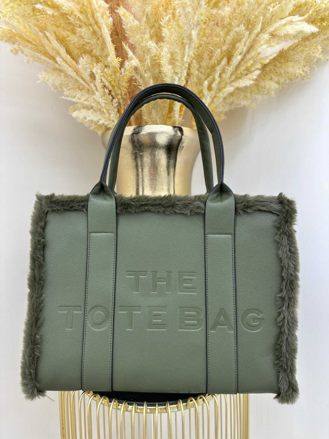 TTB medium soft faux fur trim body strap bag