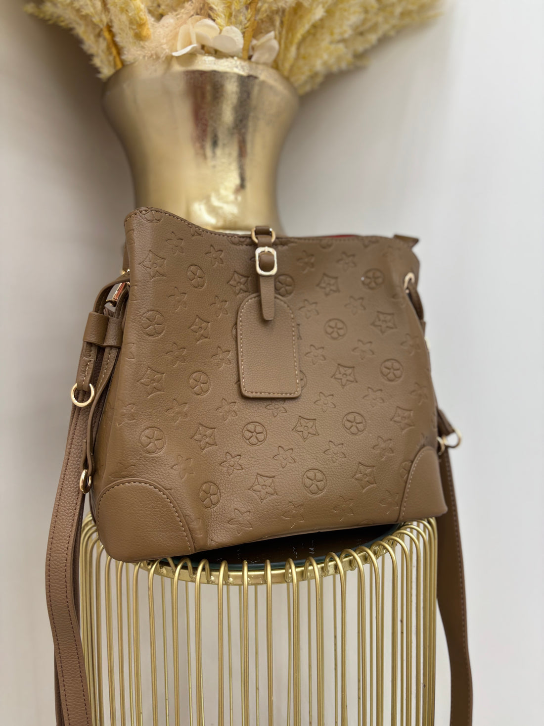 Flower Inspired Bucket Bag with Gold Detailing